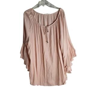 Como Blu plus size 2x orange white stripe boho bell sleeve lightweight tunic top